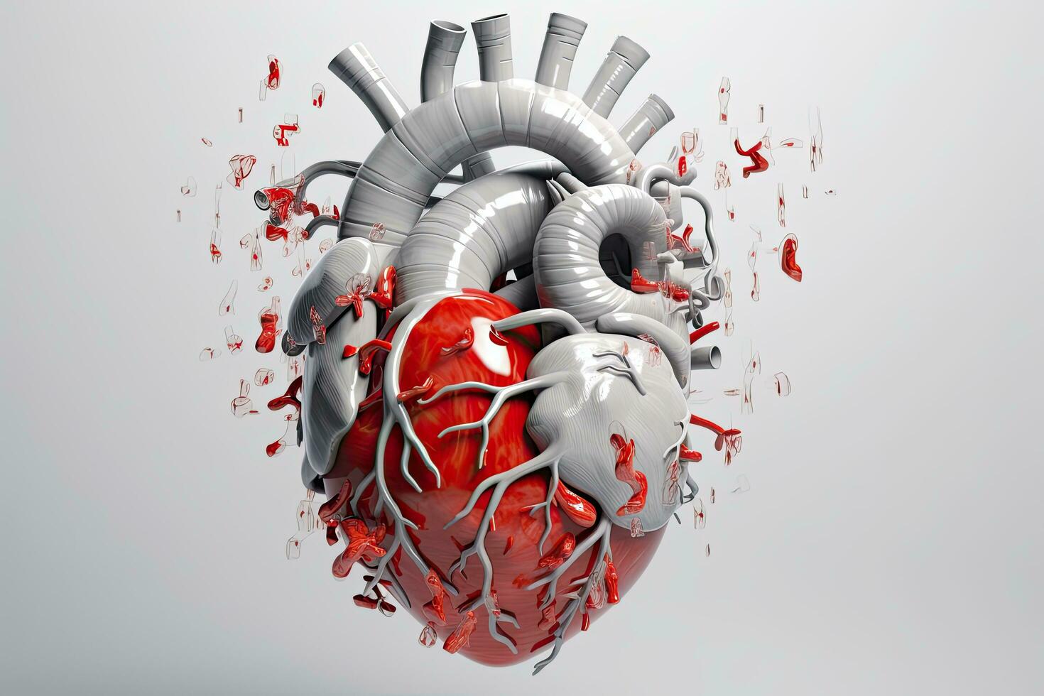 Human heart  3d on white background ,Generative AI. photo