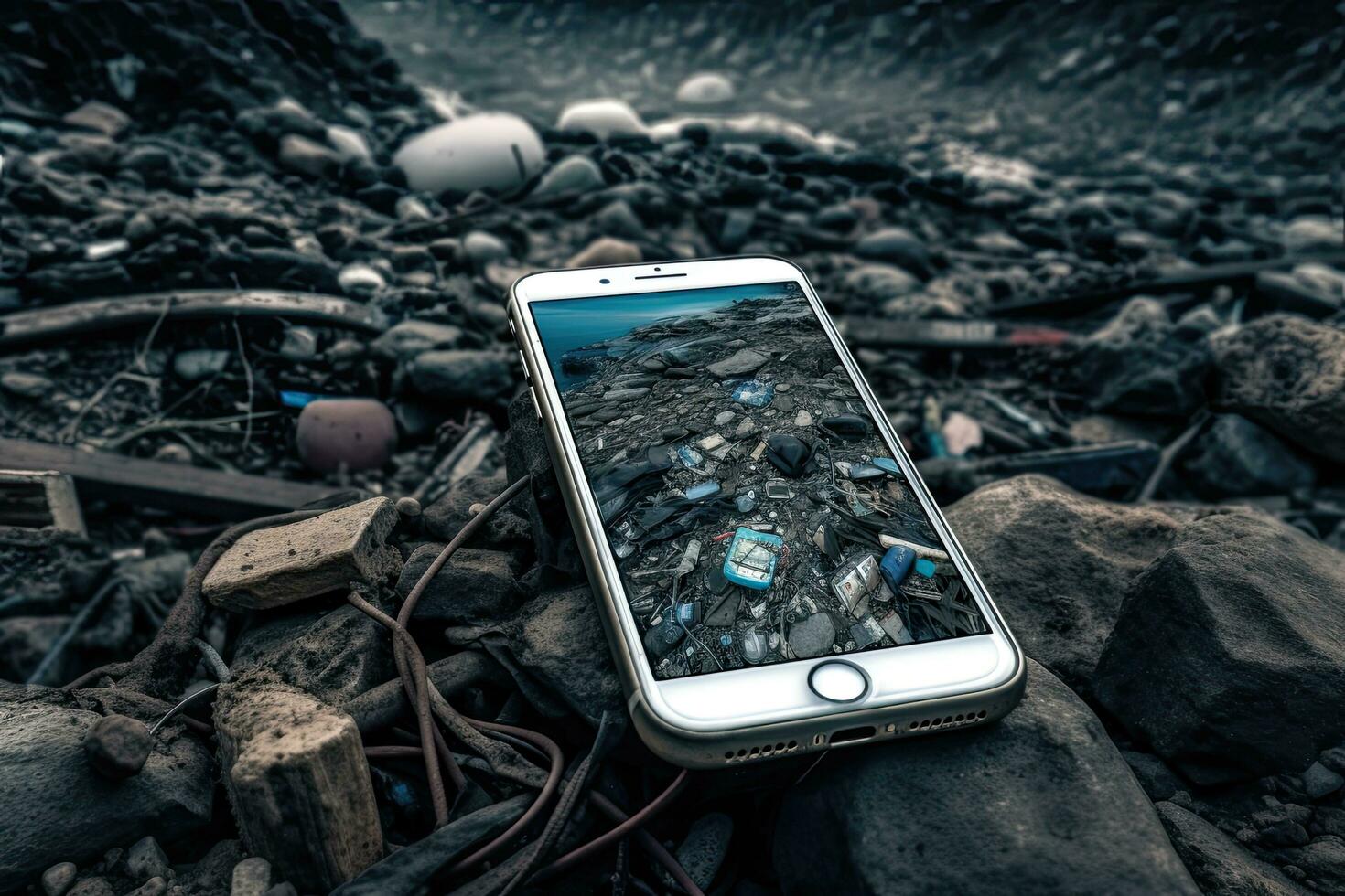 Smartphone waste in the garbage land ,Generative AI photo