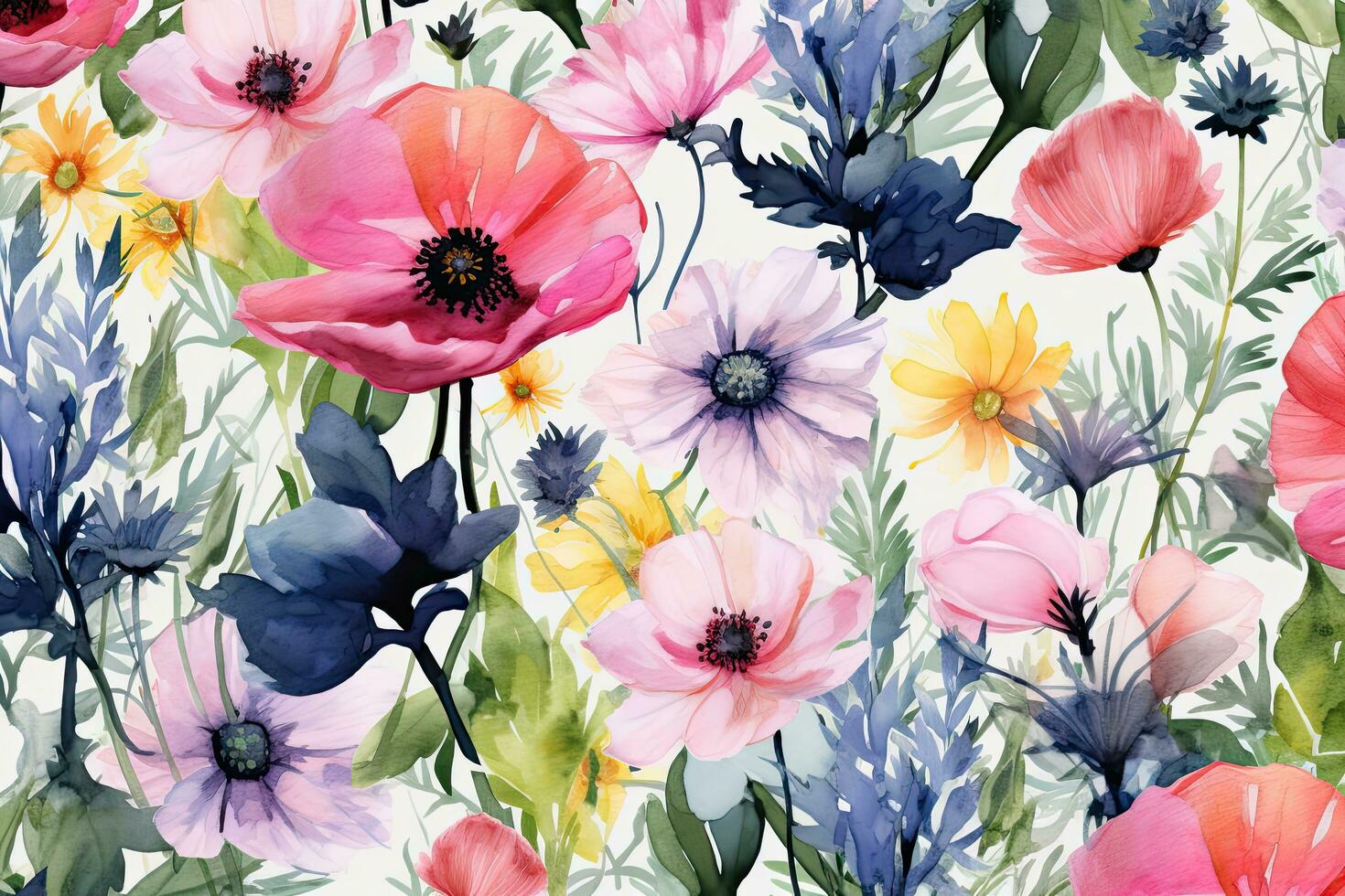 Watercolor floral pattern  ,Generative AI photo