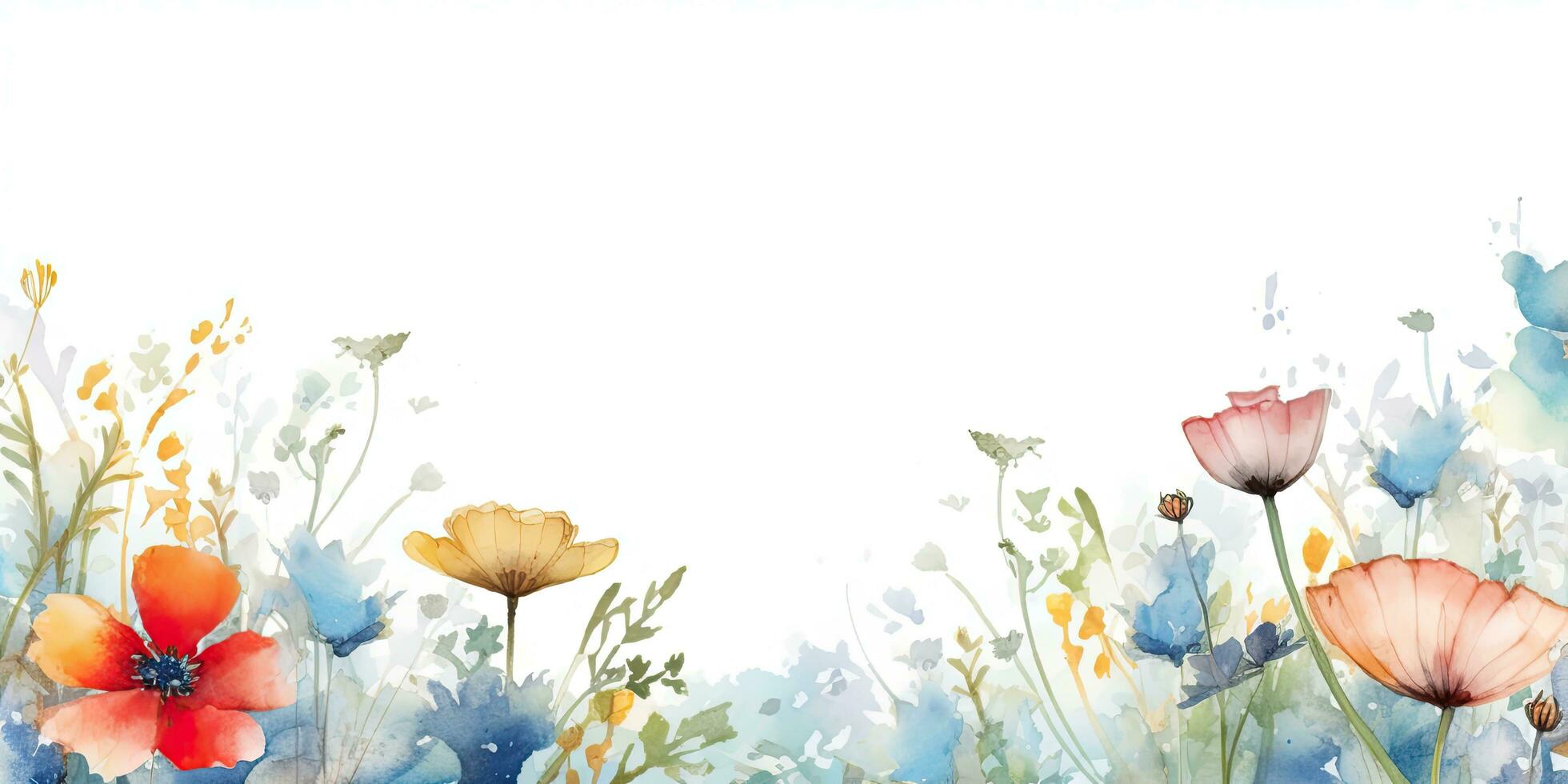 Watercolor floral pattern , copy space for text.  Generative AI photo