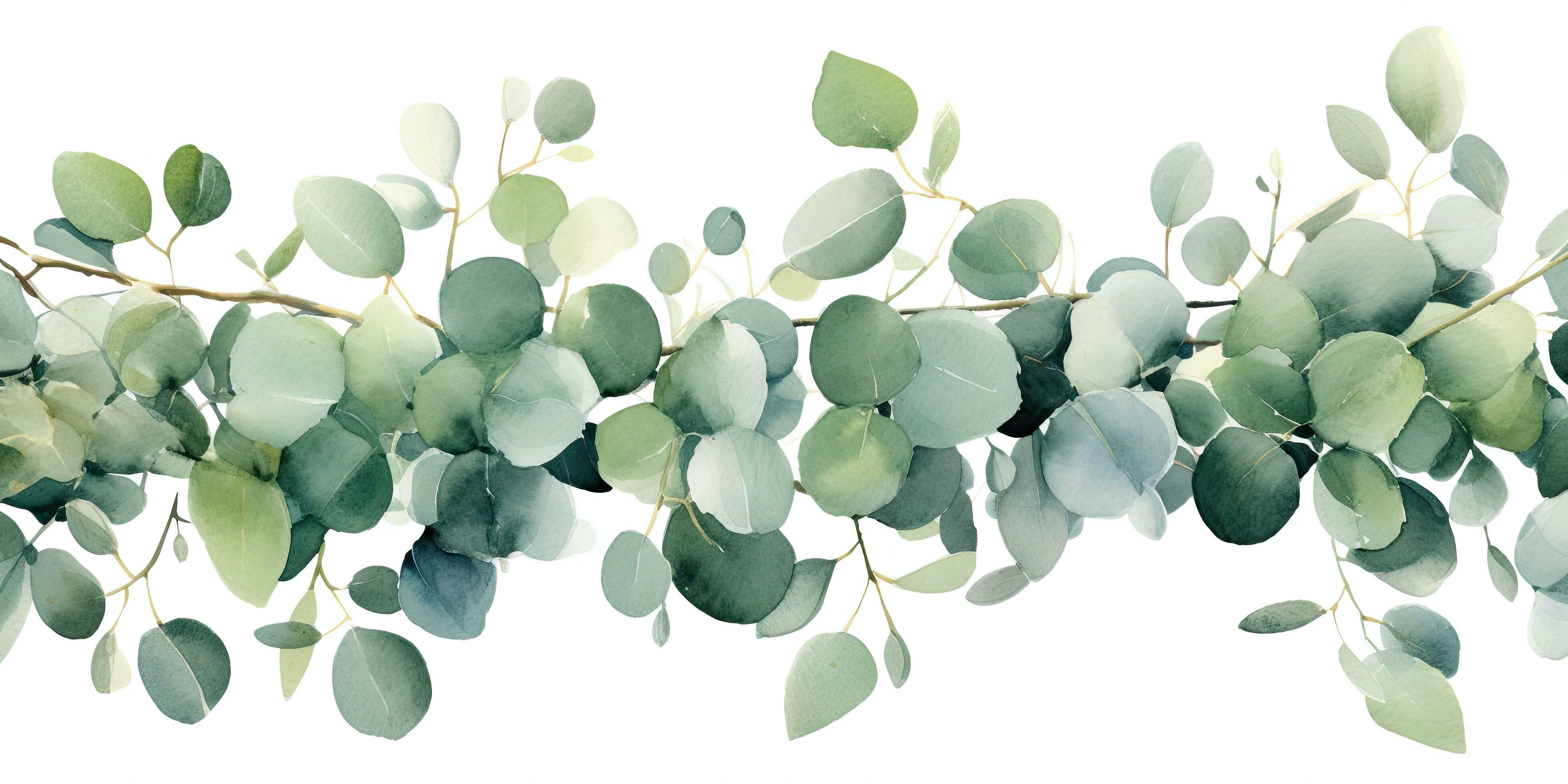 Watercolor green floral banner with branches isolated on white