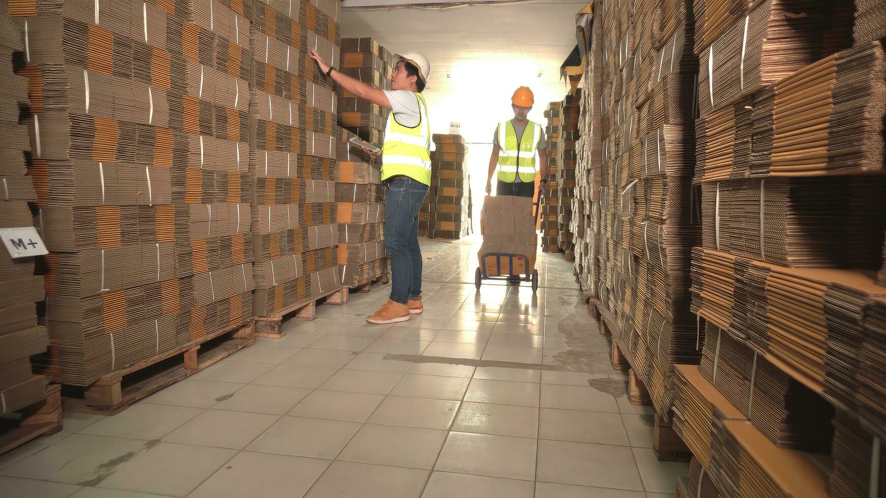 Worker Unloading Cardboard Boxes on Hand Online Orders, Purchases, E-Commerce Goods. Logistics Distributions Warehouse. photo