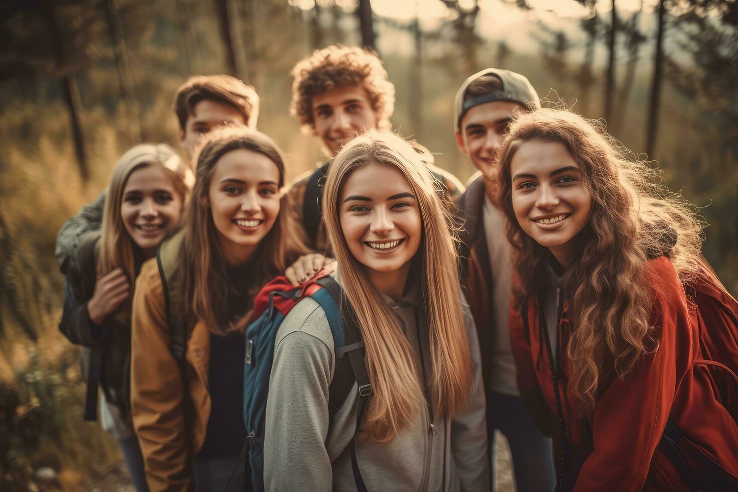 A group of young friends exploring the great outdoors,Generative AI photo
