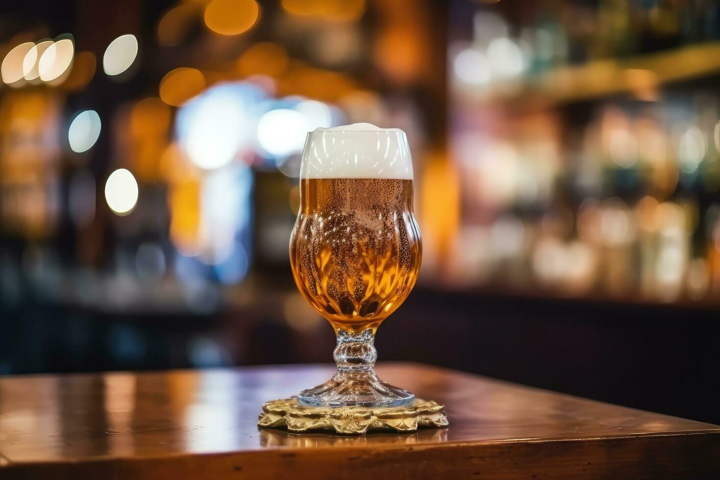 cerveza en grande vaso en local bar en Oktoberfest ,Copiar espacio ,generativo ai foto