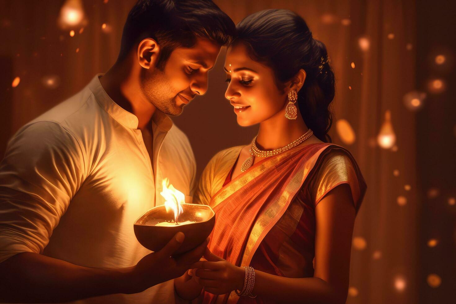 Couple indian exchanging gift box during raksha bandhan festival, Generative AI photo