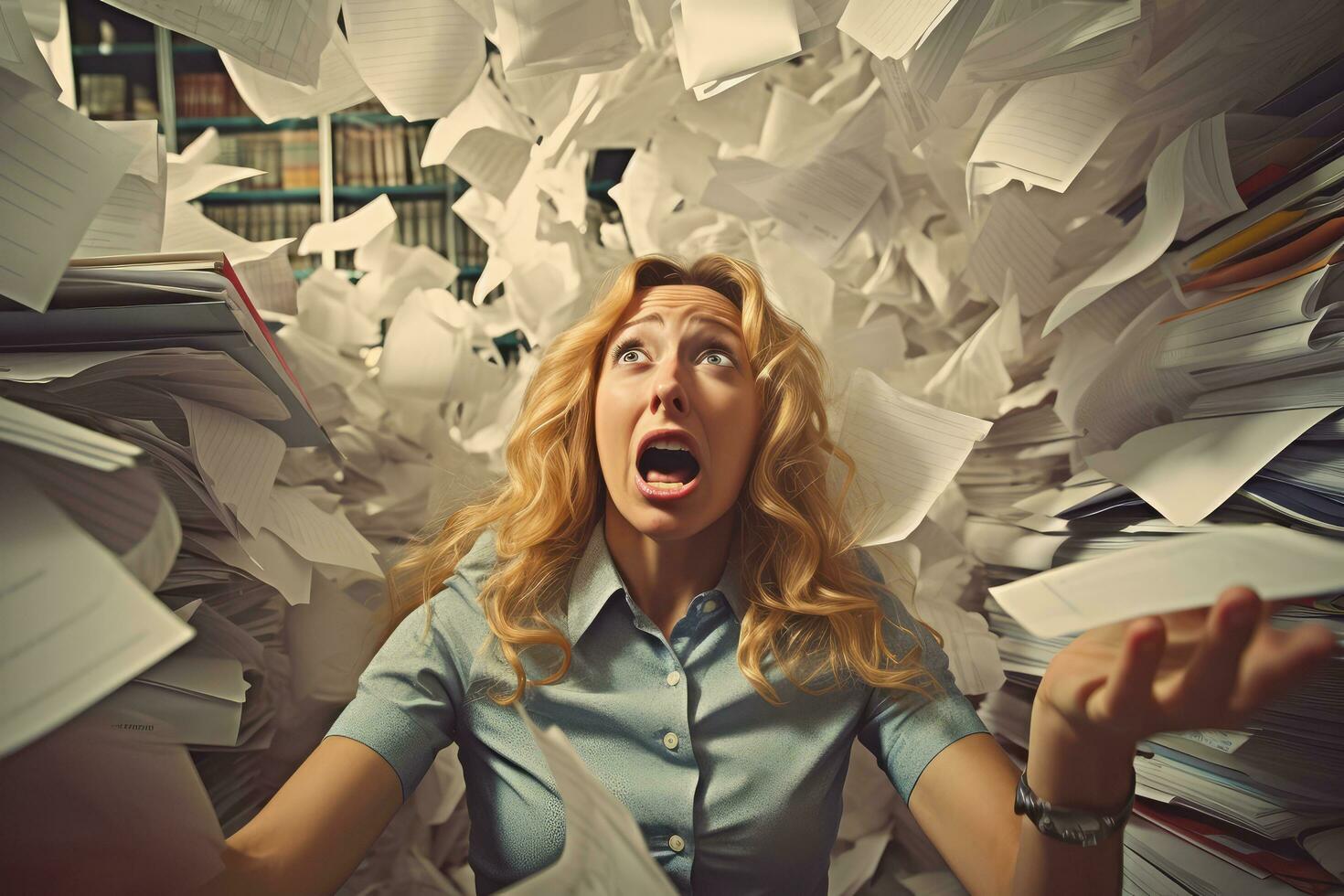 A businesswoman Seeking Mental Relief in Office Space ,Generative AI. photo