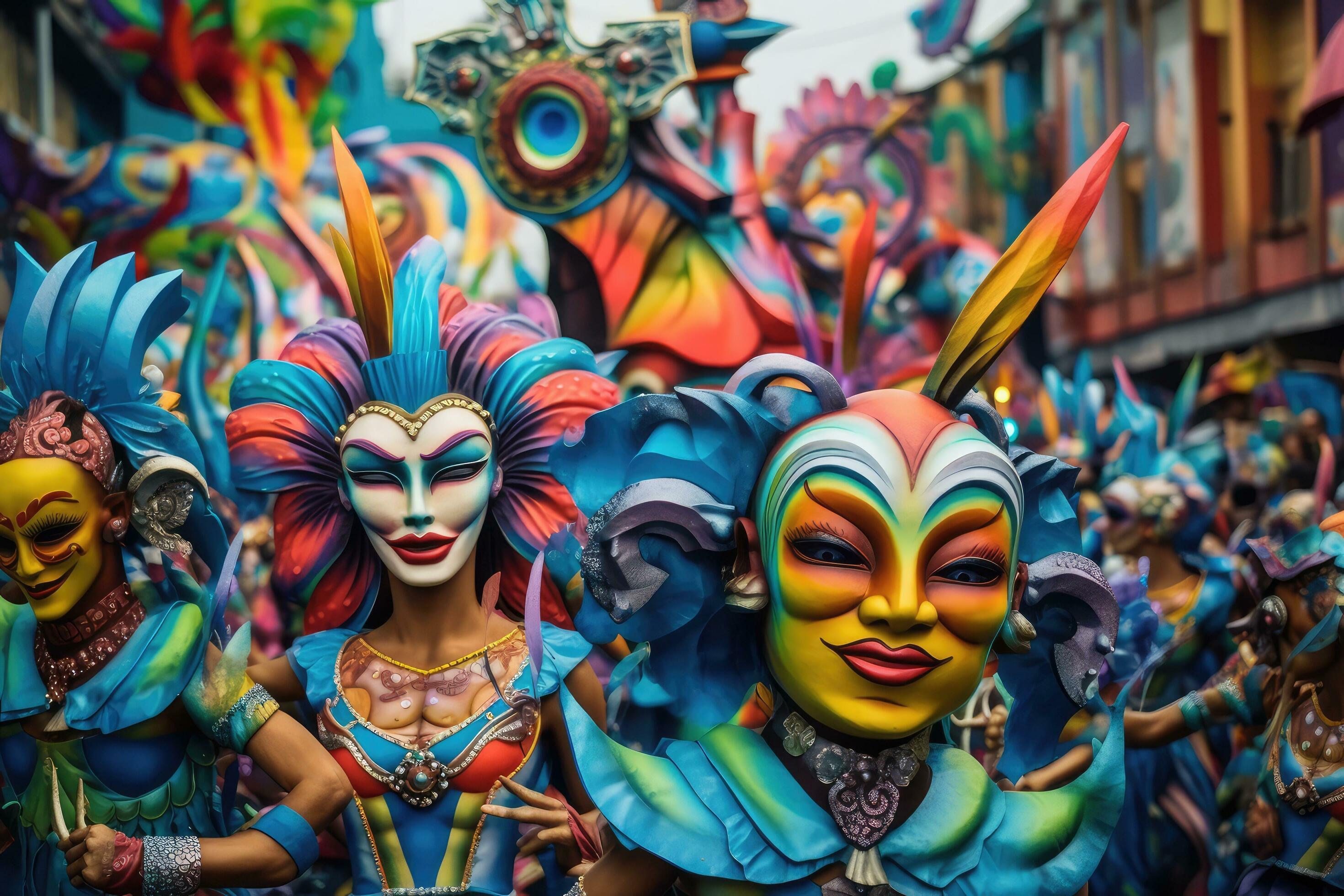 Carnival parade on the street in Rio de Janeiro ,Brazilian Carnival , Generative AI 30604795 Stock Photo at Vecteezy