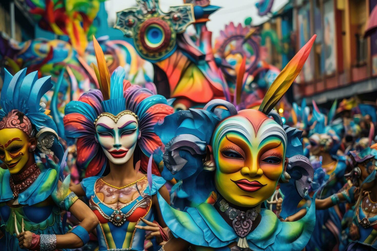 Carnival parade on the street in Rio de Janeiro ,Brazilian Carnival ,Generative AI photo