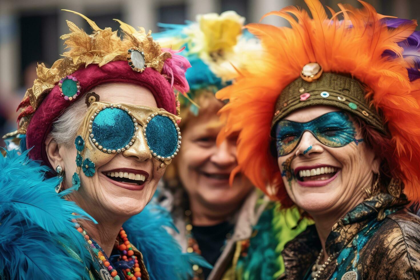 Happy Group s friends, Mardi Gras, New Orleans, USA Generative AI photo