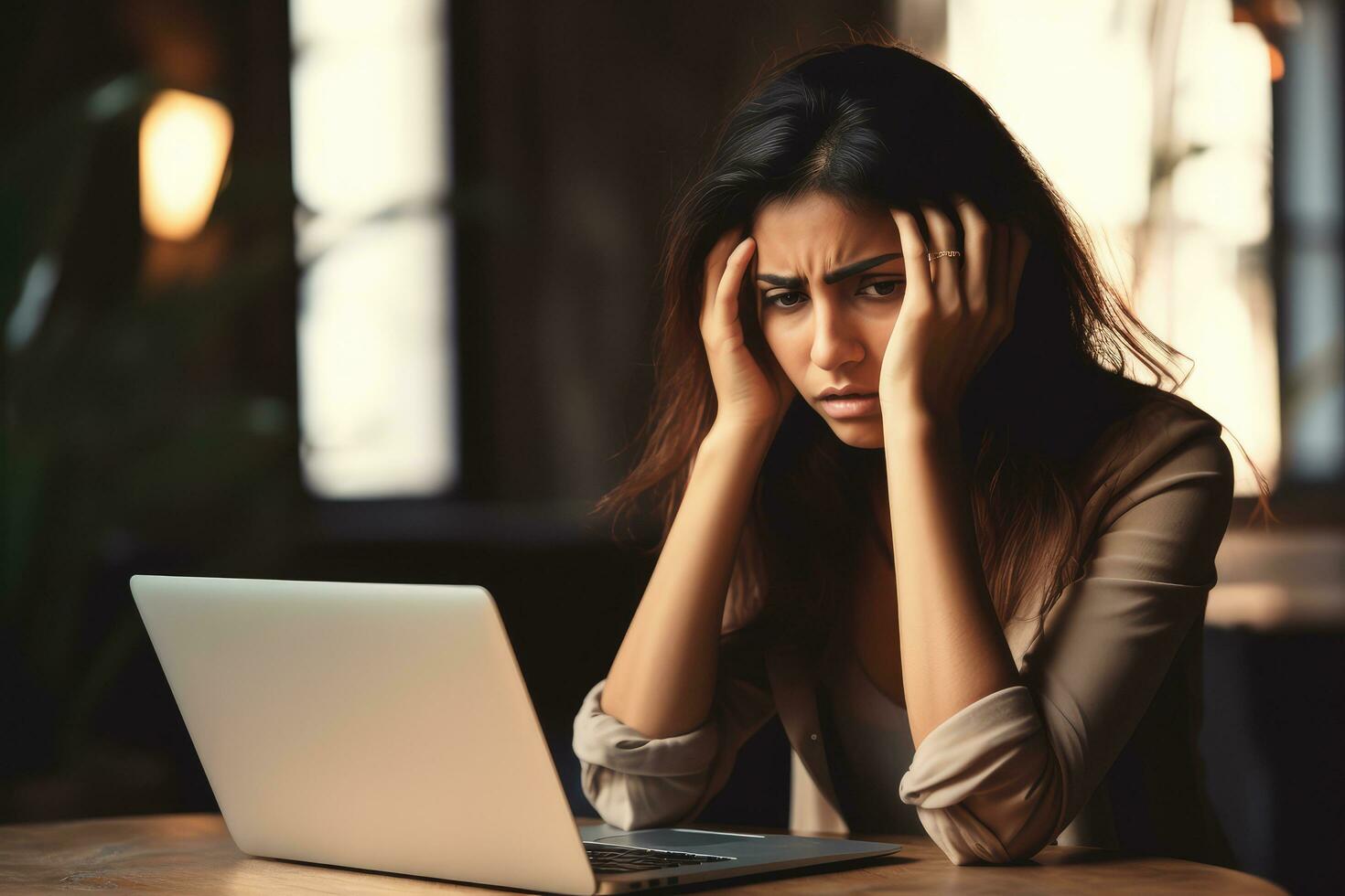 A business woman stressed , unhappy sad ,Generative AI. photo