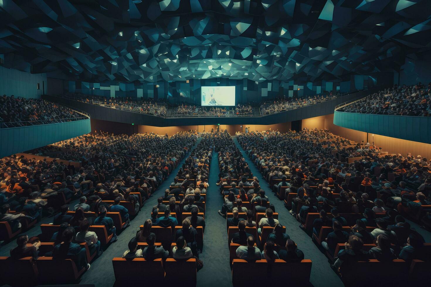 Conference hall audience full of tech people, tech business consept, Generative AI. photo