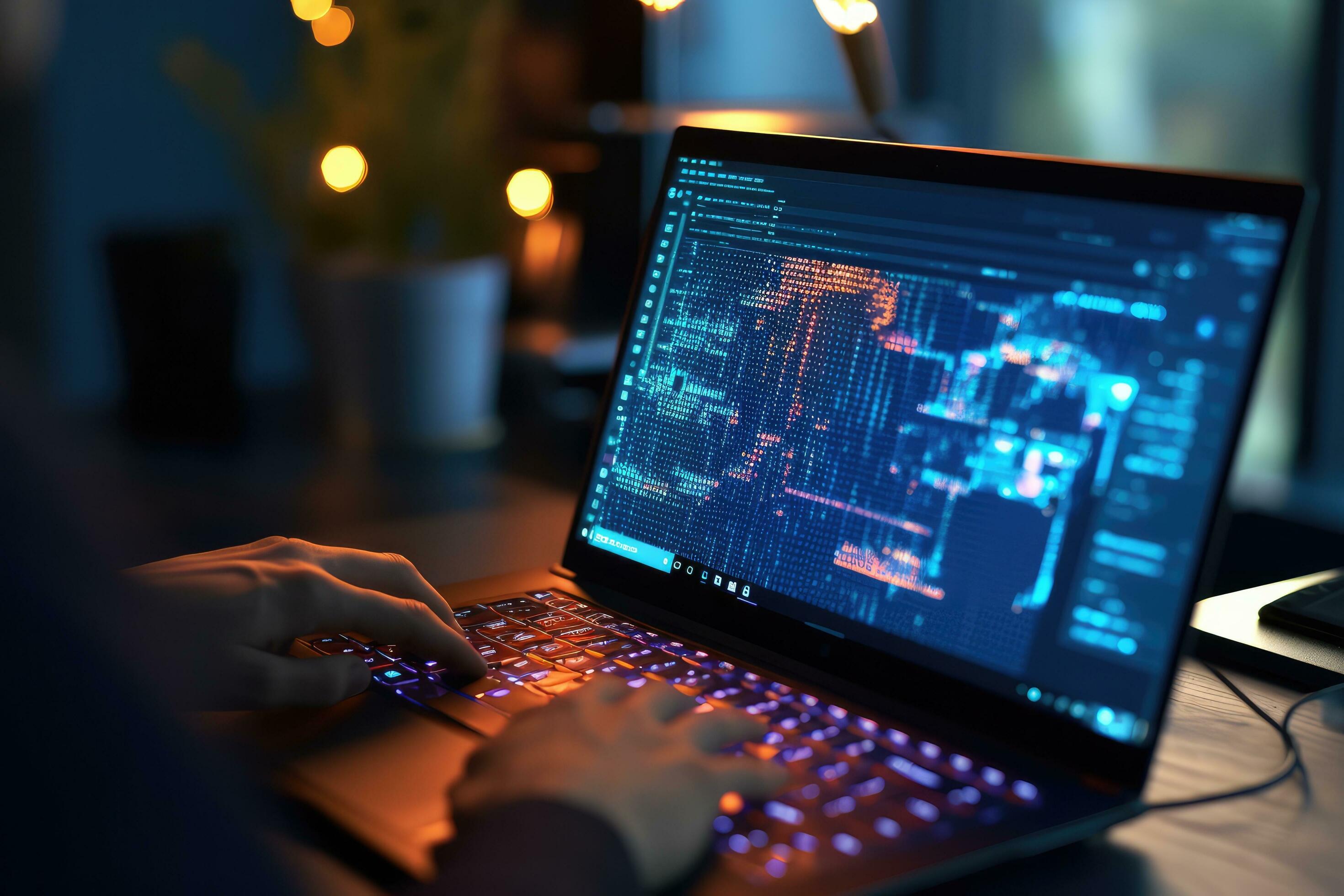 Close up hand programmer working on their professional development ...