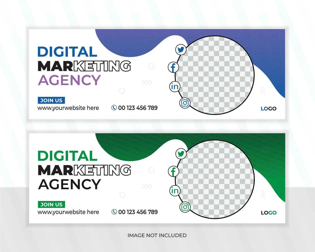 Digital marketing facebook cover design, business web banner template, social media marketing promotion timeline cover post, business ads with photo placeholder  fully editable, modern 2 colors set vector