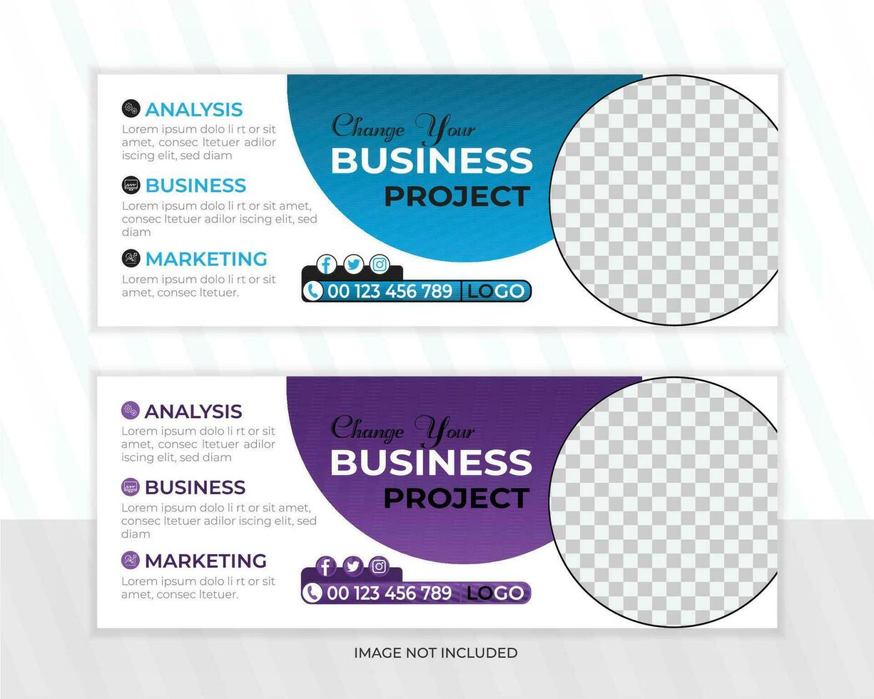 Digital marketing facebook cover design, business web banner template, social media marketing promotion timeline cover post, business ads with photo placeholder  fully editable, modern 2 colors set vector
