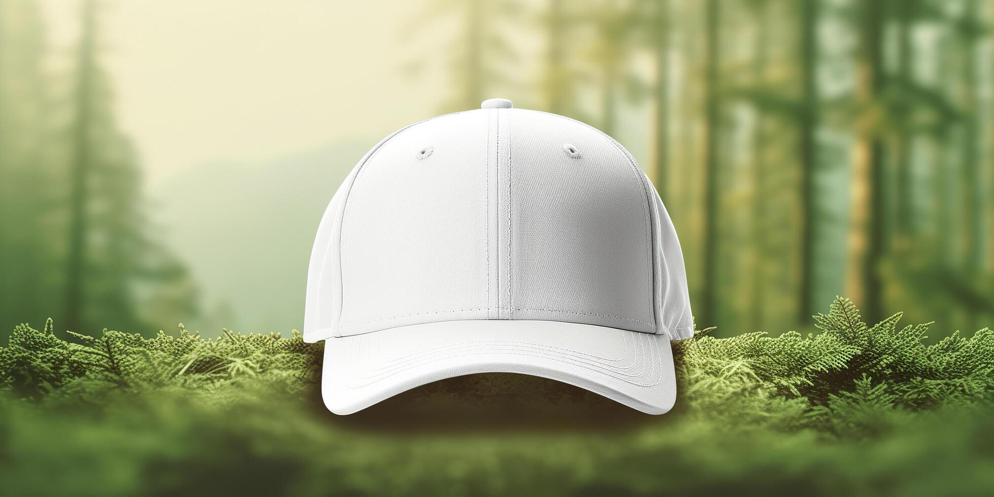 White Cap mockup on a natural background. Generative AI photo