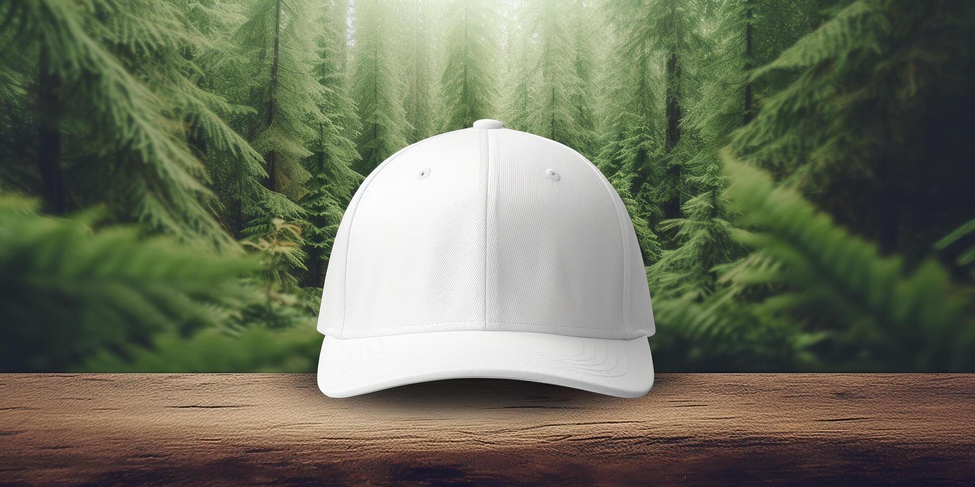 White Cap mockup on a natural background. Generative AI photo