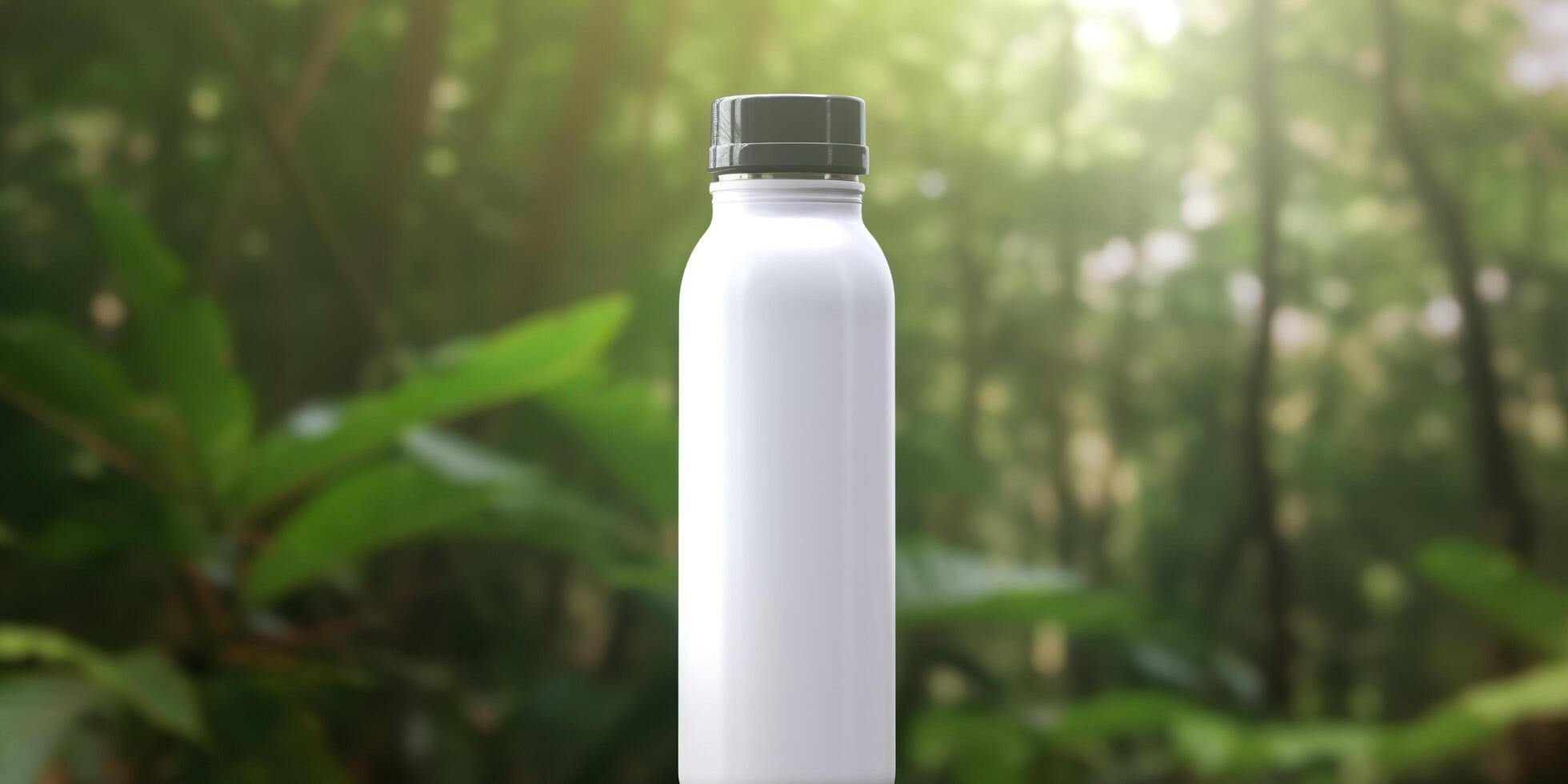 White Blank bottle Mockup with natural theme background. AI Generative photo