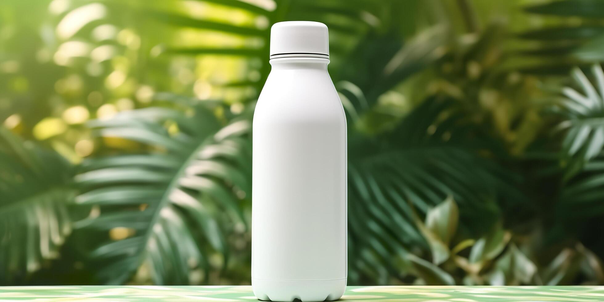 White Blank bottle Mockup with natural theme background. AI Generative photo