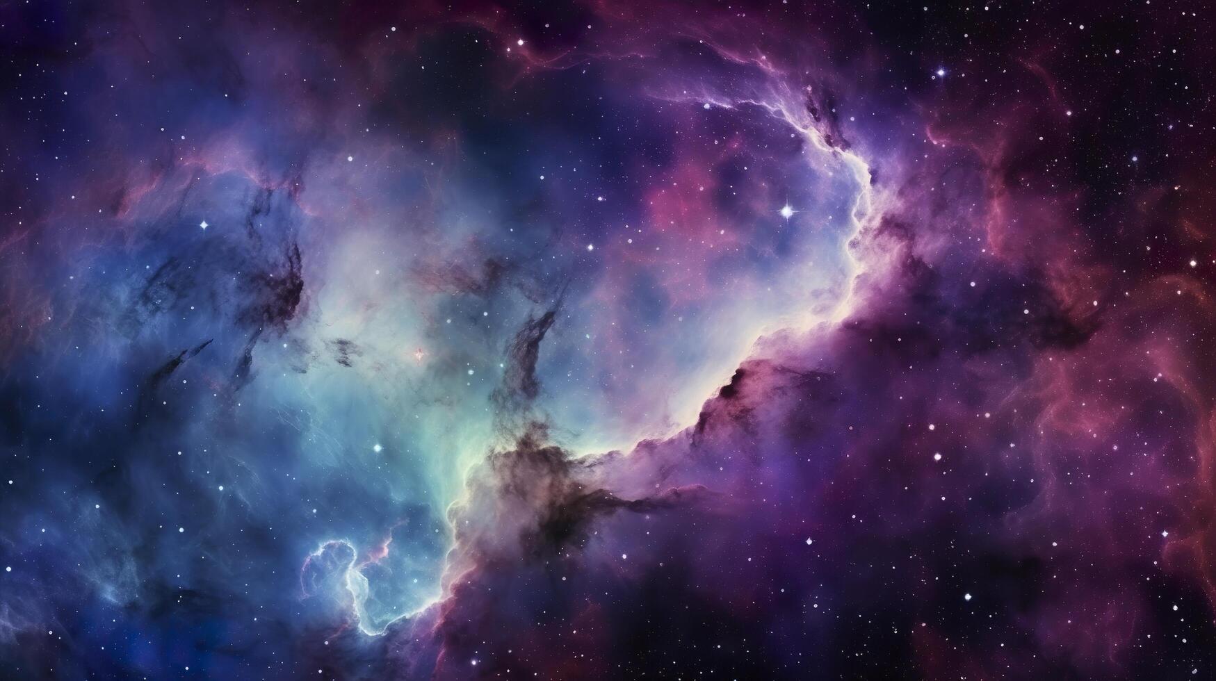 Nebula Galaxy Background With Purple Blue Outer Space. Cosmos Clouds And Beautiful Universe Night Stars. AI Generative photo