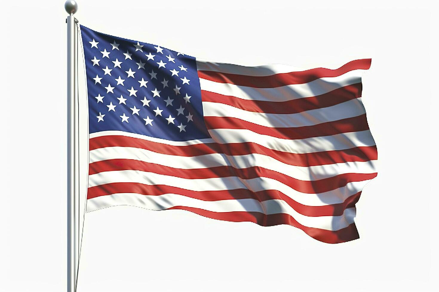 The flag of the United States of America Isolated. solid white backgroud. AI Generative photo