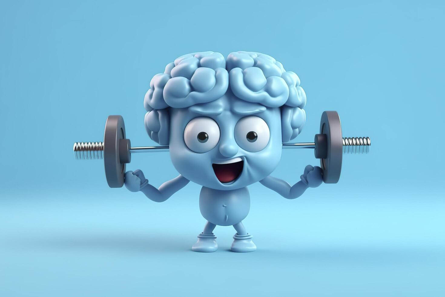 Human brain lifting weights. 3D brain lifting a heavy dumbbell. Mind training, memory health, Alzheimer's prevention, brain training, education, study and menthal health concept. AI generated photo