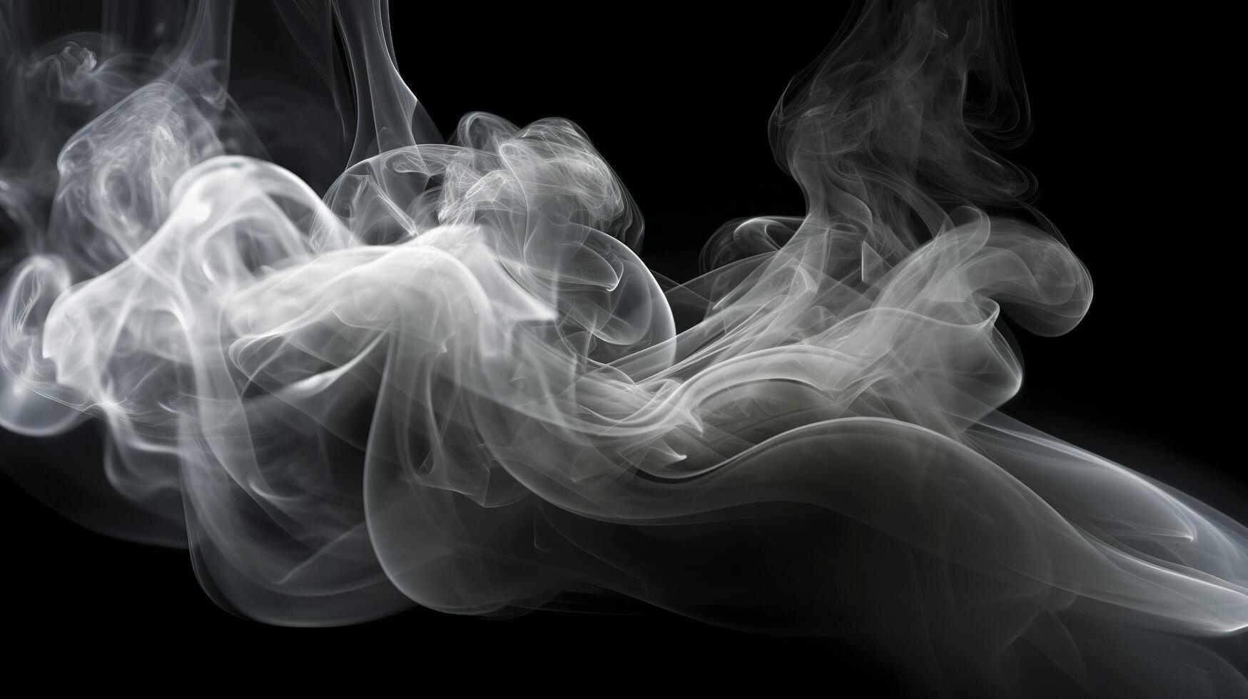 The close up view reveals the mesmerizing patterns and textures within the smoke, The ethereal quality of the smoke against the dark background. AI Generative photo