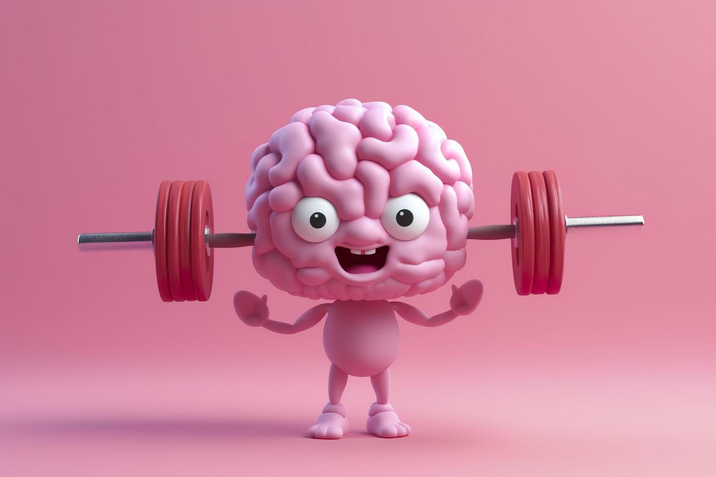 Human brain lifting weights. 3D brain lifting a heavy dumbbell. Mind training, memory health, Alzheimer's prevention, brain training, education, study and menthal health concept. AI generated photo