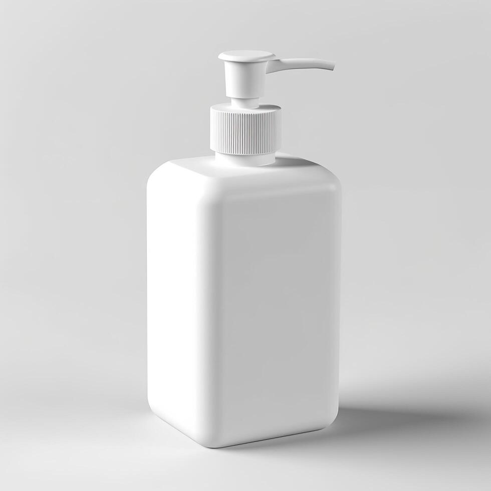 Cosmetic rounded all white soap bottle mockup on white table. AI Generative photo