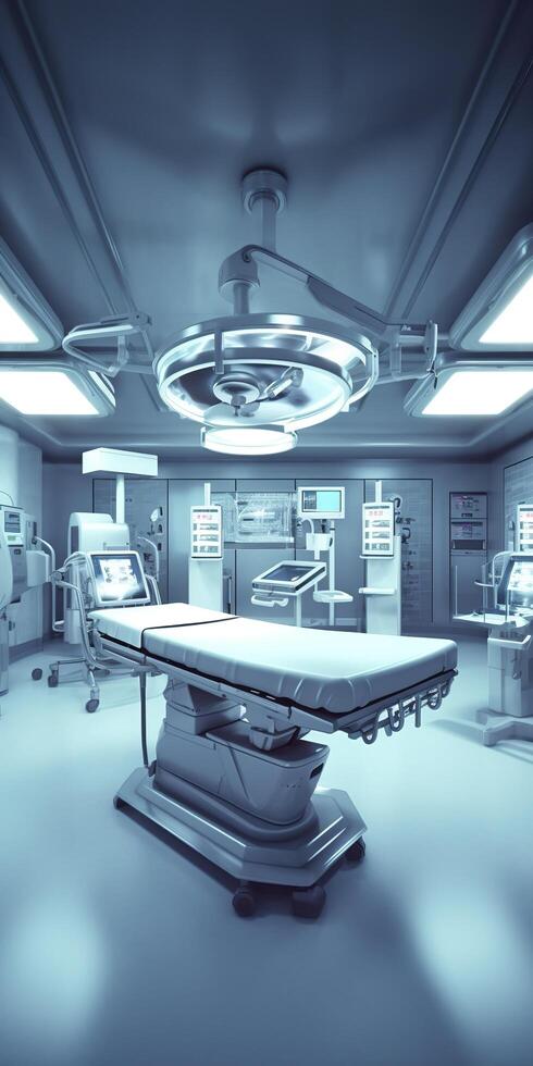 Modern equipment in operating room. Medical devices for neurosurgery. AI Generative photo