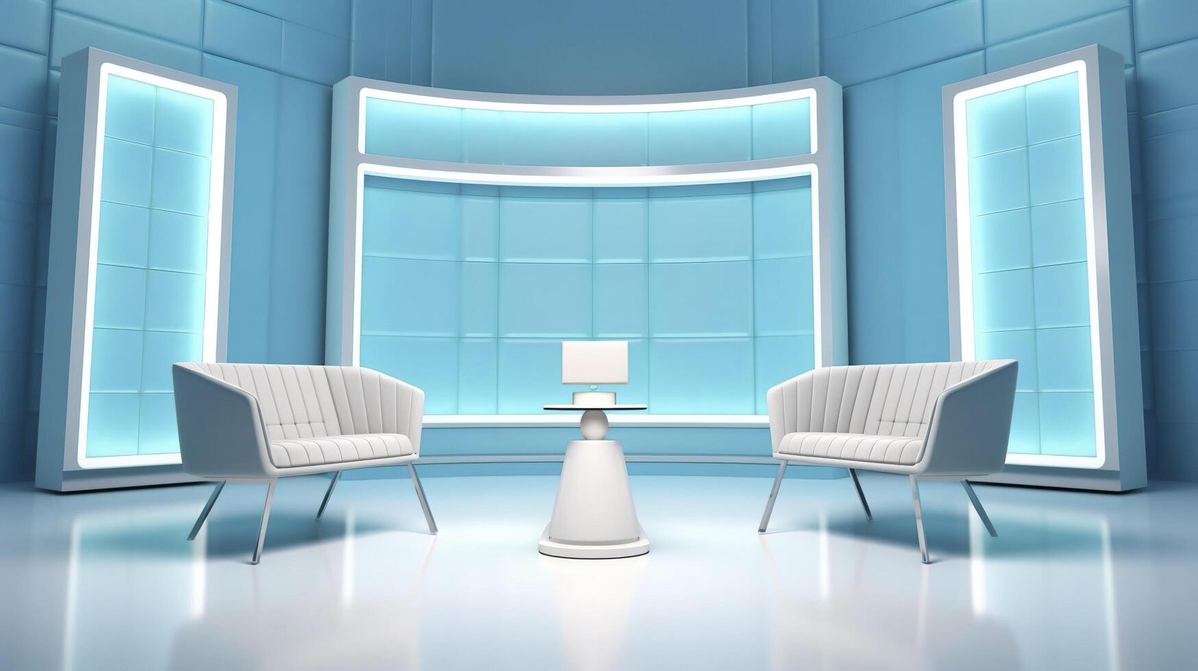 The Future of Game Shows. A Simple, Modern Setting with Two Chairs and a Whole Lot of Fun. AI Generative photo