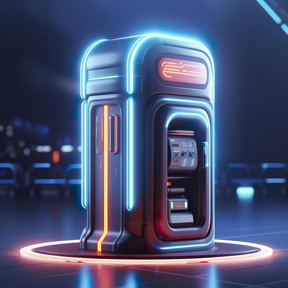 Futuristic Illustration of Cylindrical Car Battery, Electric Battery Station at a Gas Station. AI Generative photo