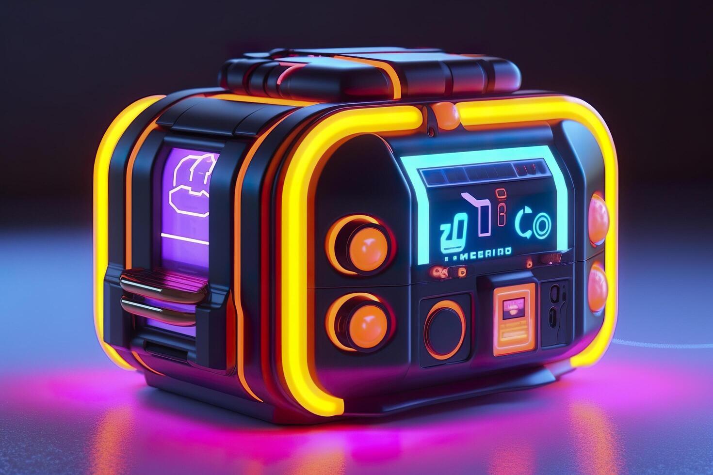 Modern and Futuristic Neon Digital Gaming Chest in Cartoon Pixar 3D Blender Style. AI Generative photo