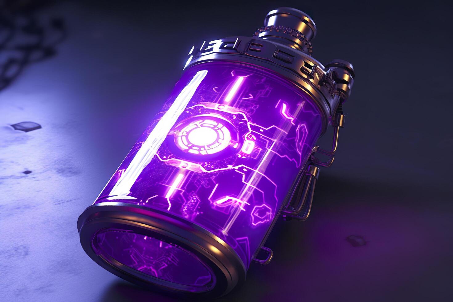 Purple Sci Fi Energy Flask with Pure Background. AI Generative photo