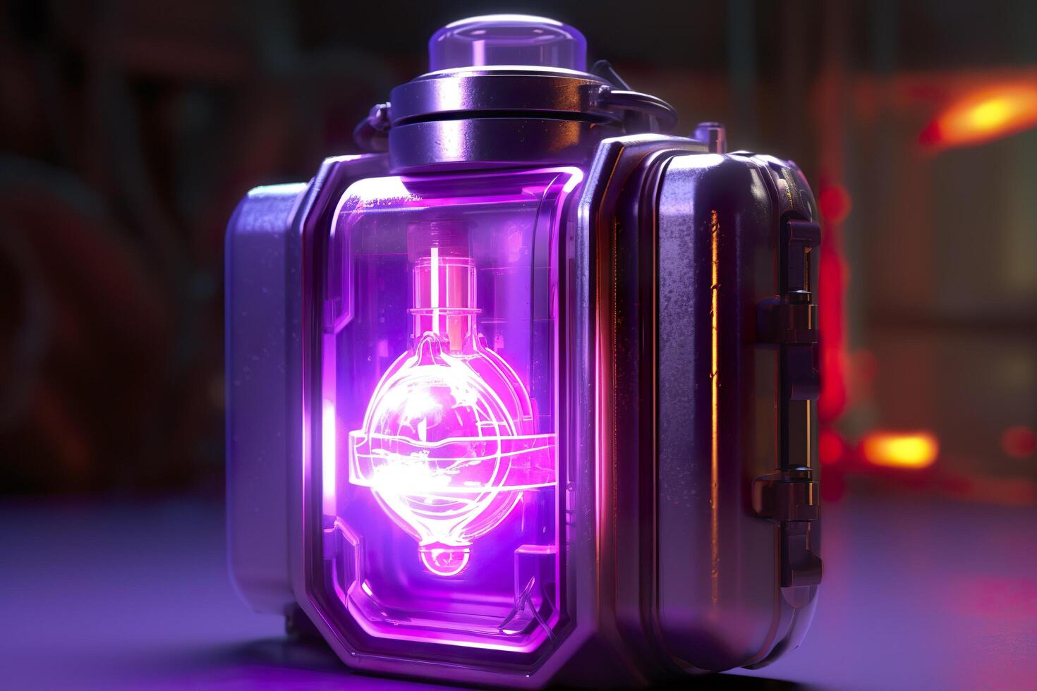 Purple Sci Fi Energy Flask with Pure Background. AI Generative photo