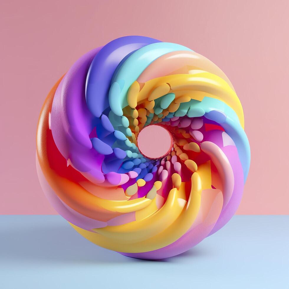 Abstract Rainbow Spiral. Soft and Rounded Forms Rendered in Tangled Perfection. AI Generative photo