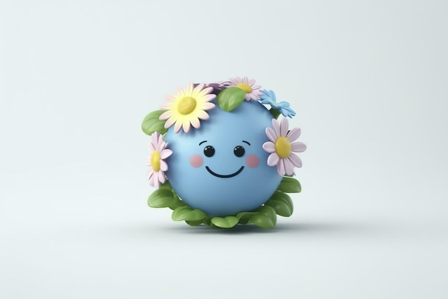 3D Cute Earth with Flower on White Background. Planet Earth Day or Environment Day Concept. AI Generative photo