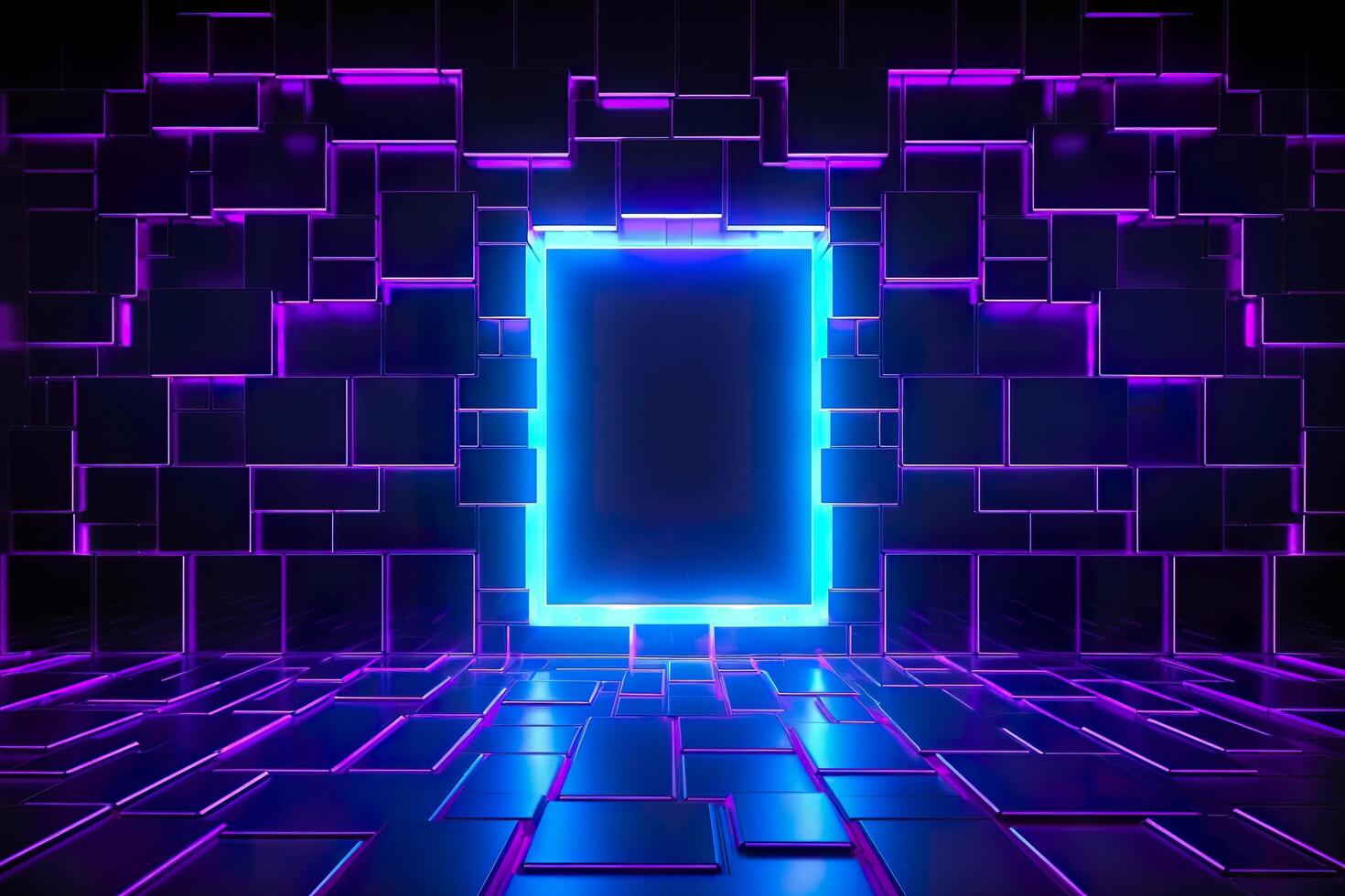 blue and purple lighted panels on a wall. generative AI photo
