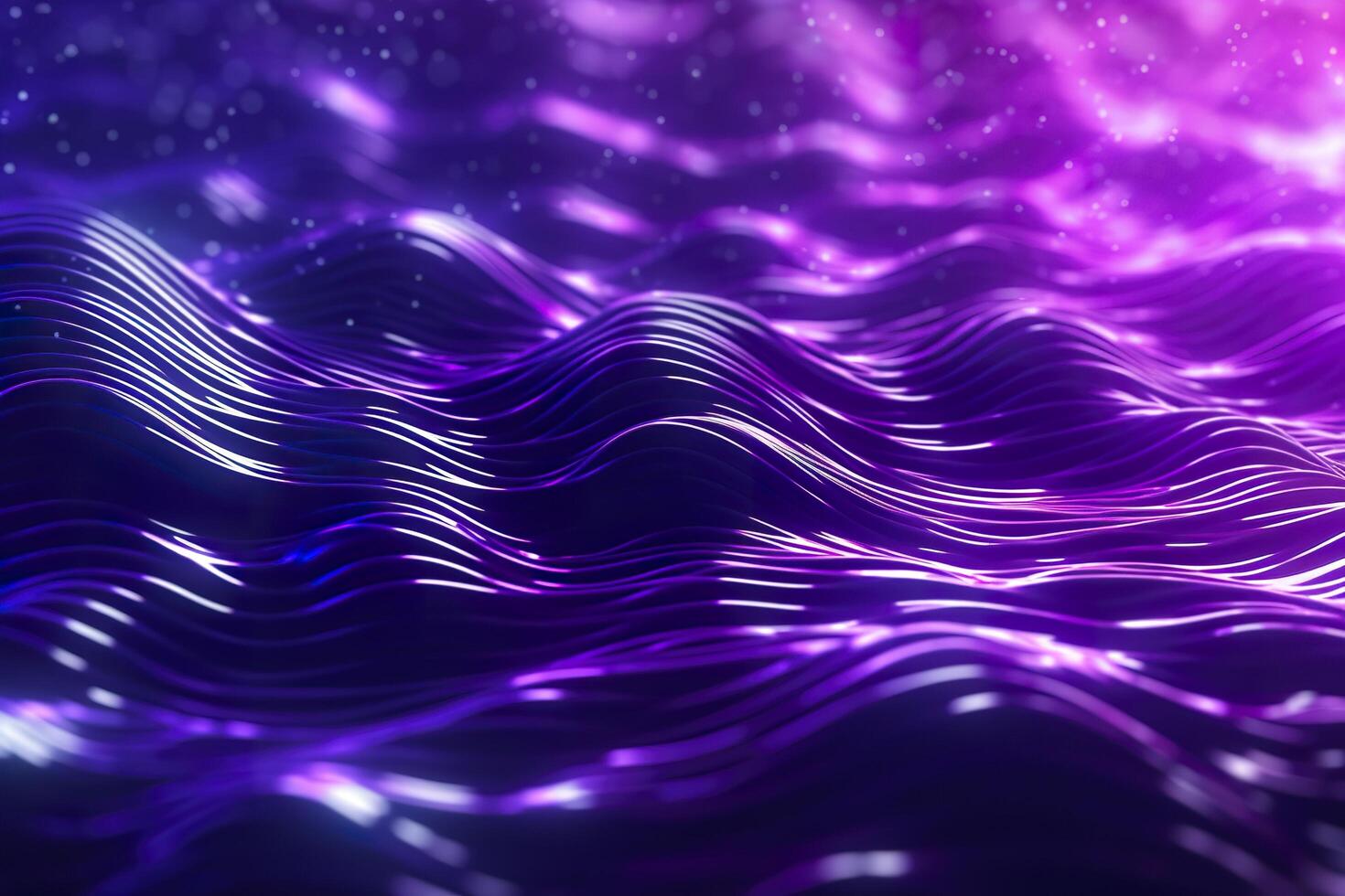 3D renders technological waves with purple, and vibrant colors. AI Generative photo