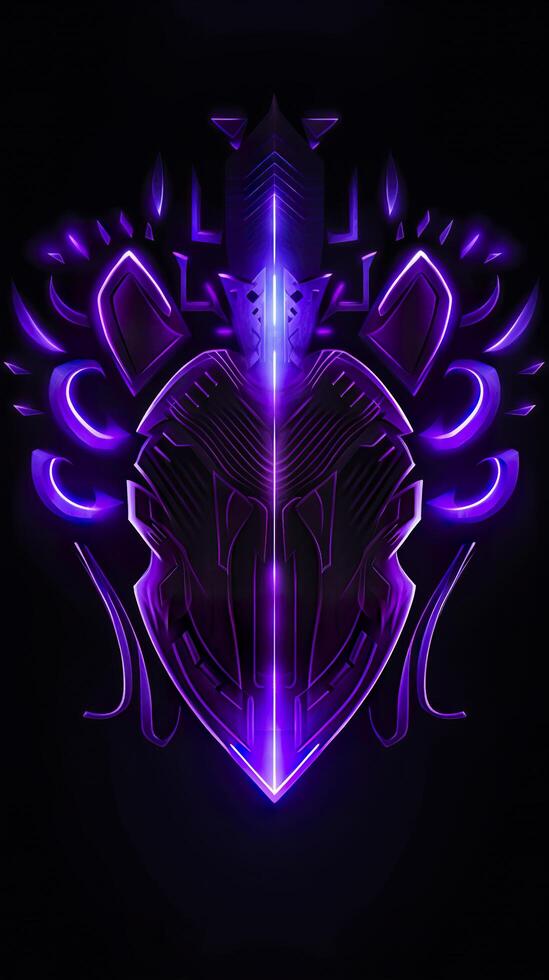 Amethyst 3D Minimalist Shield Design with a black or dark background with neon lines. AI Generative photo