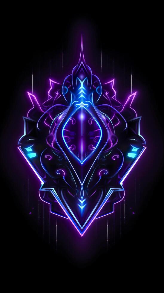 Amethyst 3D Minimalist Shield Design with a black or dark background with neon lines. AI Generative photo