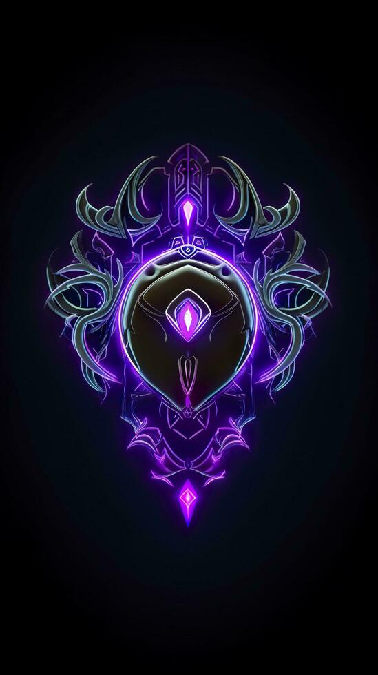 Amethyst 3D Minimalist Shield Design with a black or dark background with neon lines. AI Generative photo