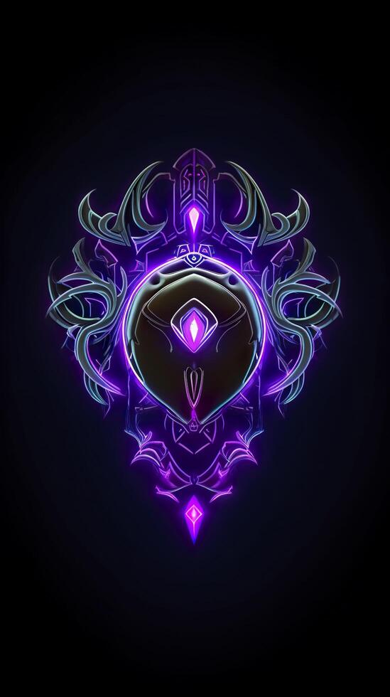 Amethyst 3D Minimalist Shield Design with a black or dark background with neon lines. AI Generative photo