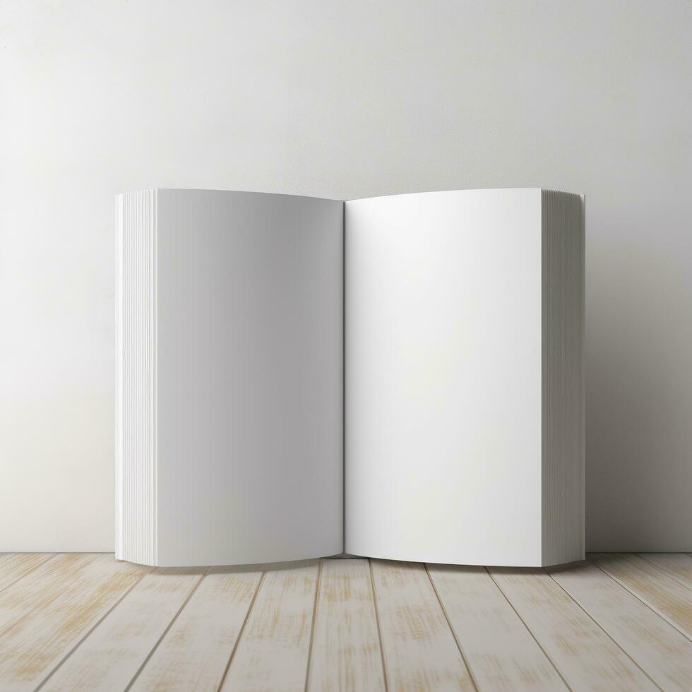 Blank opened book mockup isolated on white background. Generative AI photo