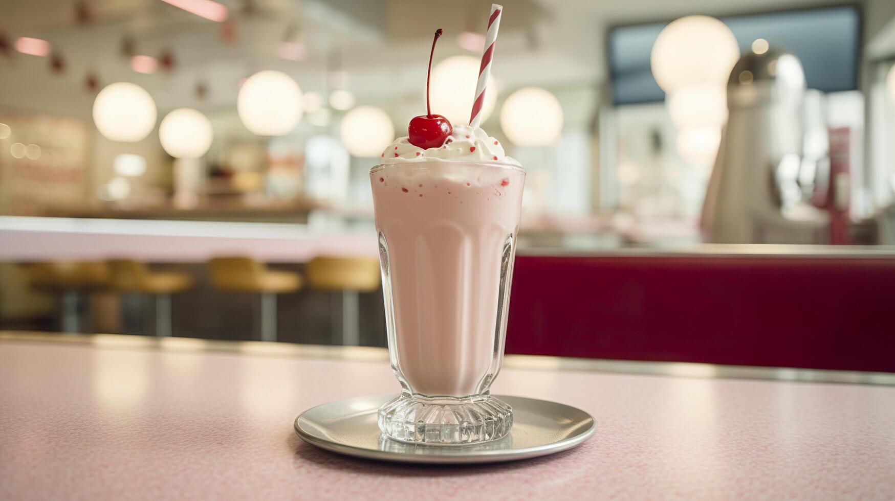 Cherry Milkshake in a Classic American Diner.  food photography concept. Generative AI photo