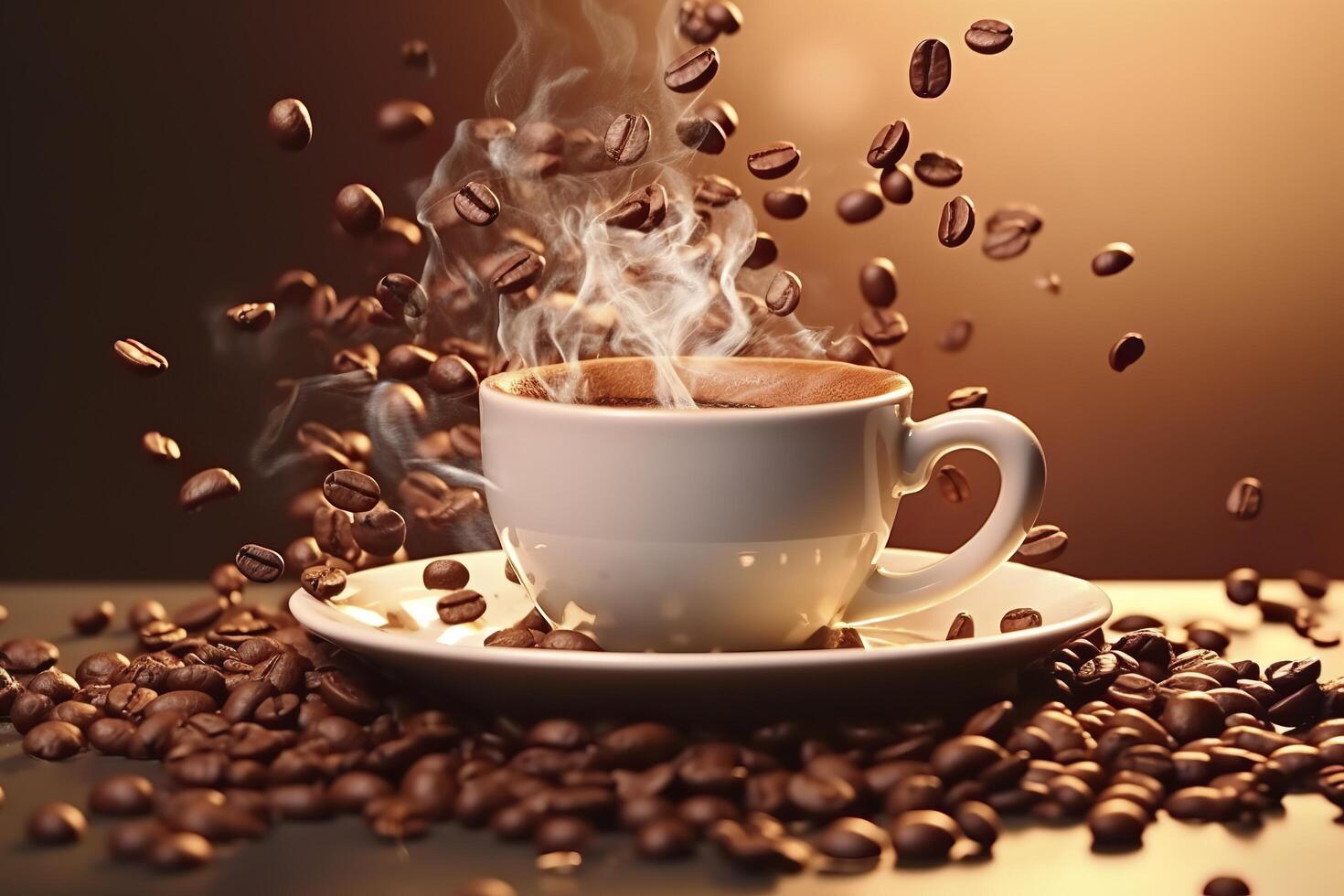 Coffee Bliss. Savoring the Aromatic Symphony of Splashing Beans. Generative AI photo