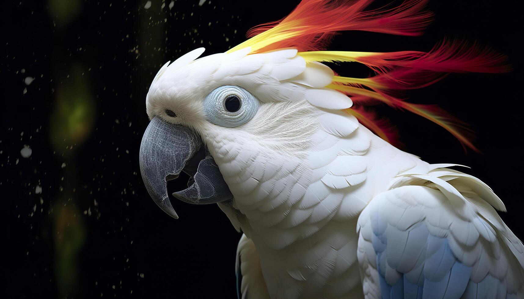 Digital photo manipulation of a white parrot. Generative AI