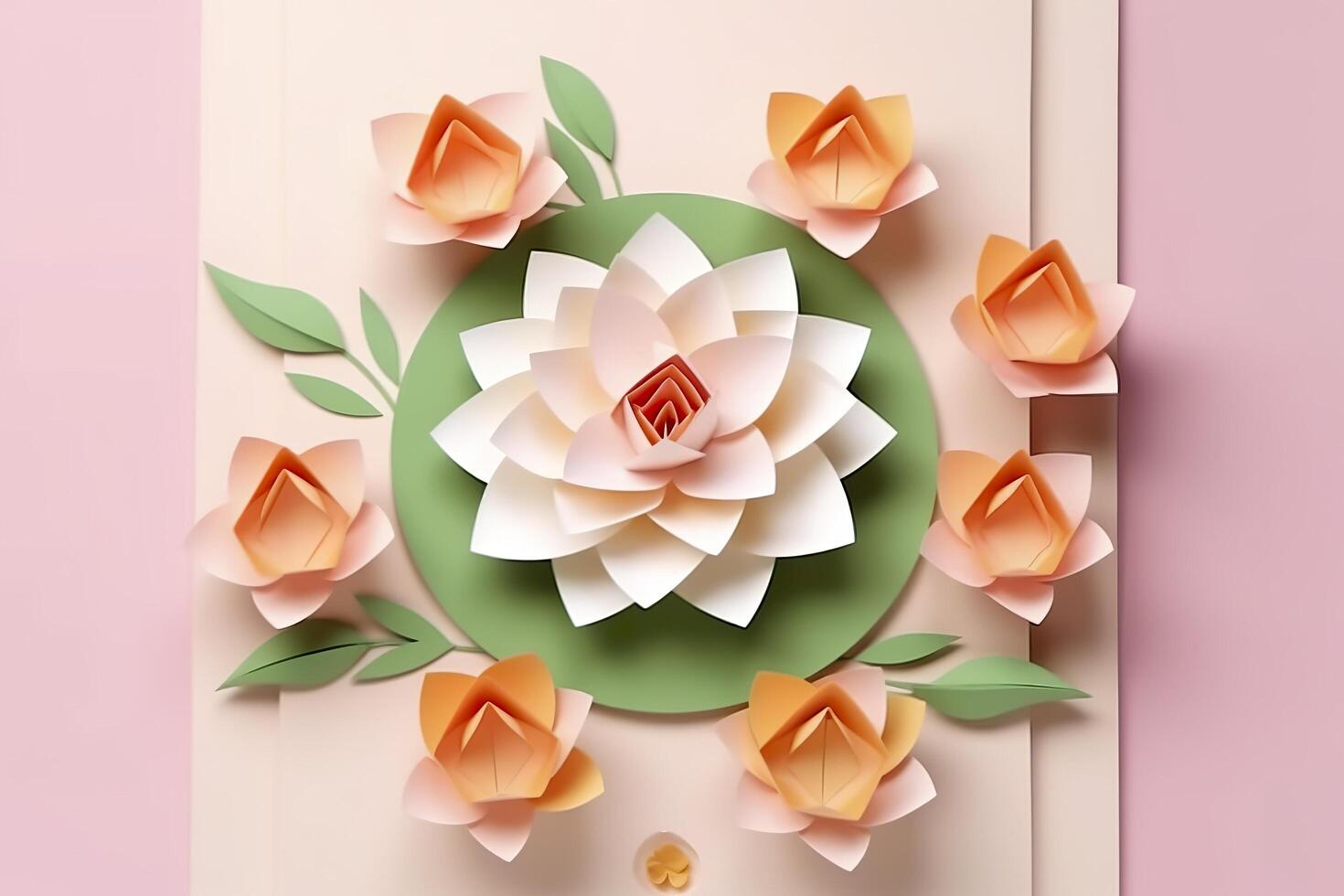 Lotus Flowers. A Shadow Box Paper Craft. Generative AI photo