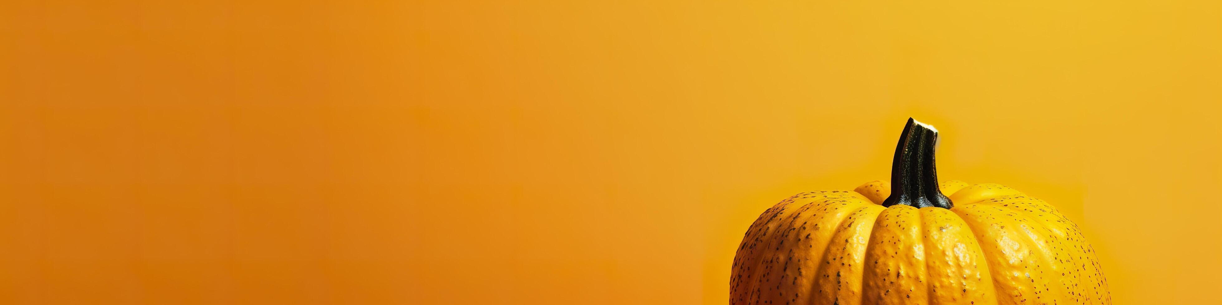 A pumpkin against a yellow background. Generative AI photo