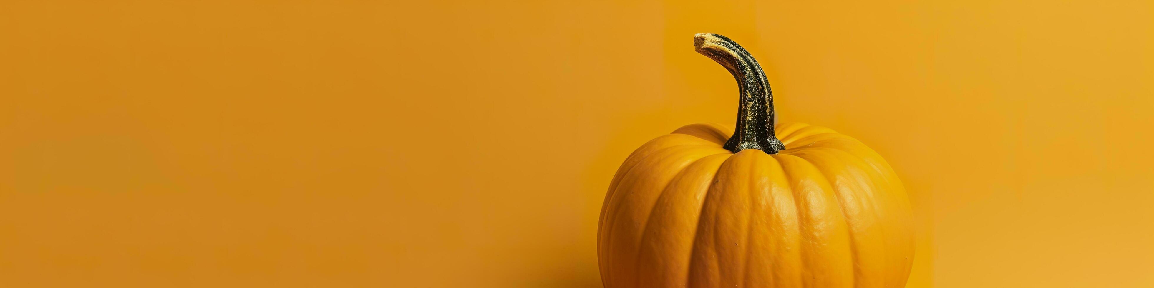 A pumpkin against a yellow background. Generative AI photo