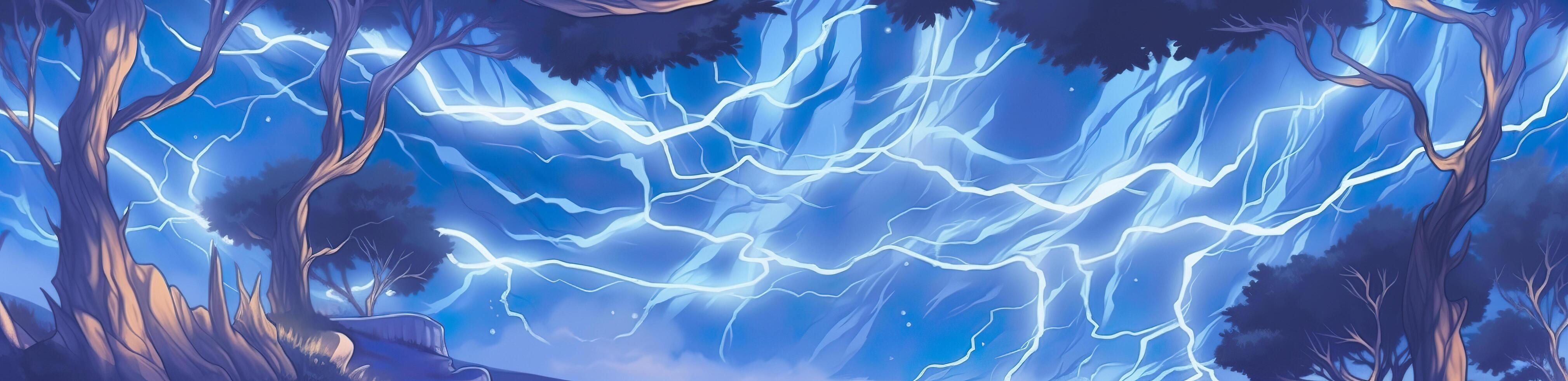 Anime horizontal blue lightning background. Anime cartoon light colors. Generative AI photo